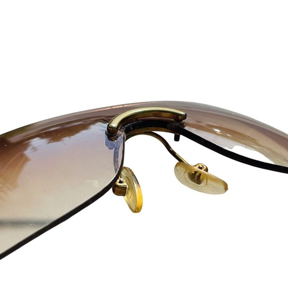 Vintage Damaged Unmarked Rare Sunglasses Gold Tone And Brown Tint Shield Lens - Picture 13 of 16